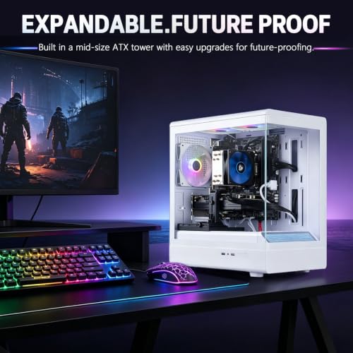 Image of Gaming PC Desktop Computer, Ryzen 5 5500 up to 4.2GHz, Radeon RX560 4G | 16G GDDR4 RAM, 512GB SSD, WiFi, Prebuilt Gaming PC Tower Computer for Game Design and Office