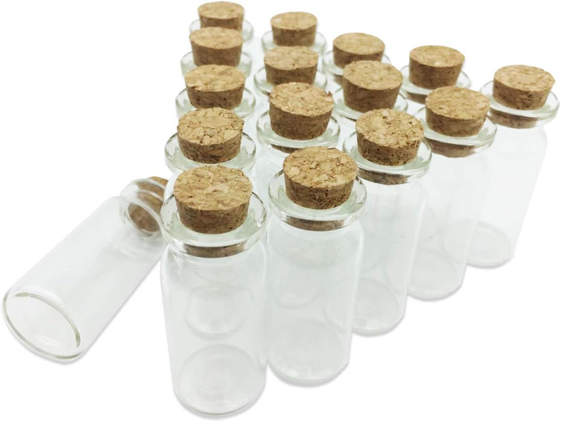 Mini Glass Jars with Cork Lids, 10ml DIY herb Sand Art, Small Romantic Decorations Glass Bottles Message Craft, Birthday Wedding Anniversary Party Favors Pack of 16
