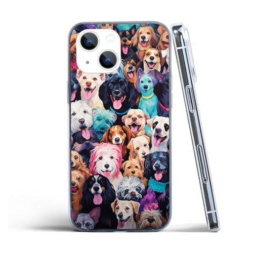 Coque de protection TPU souple iPhone 13 motif collage chiens aquarelle
