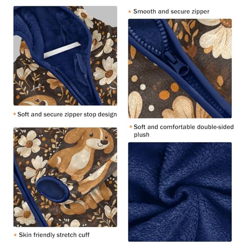 Cute Dog and Flower Girls Fleece Jacket Girls Fall Jacket Girls Zip Up Hoodie Girls Sherpa Jacket 2-10T3