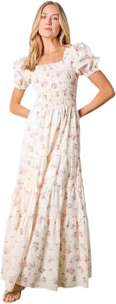 Women's Long Bubble Sleeve Loose Square Neck Dresses Loose Casual Dress Big Hem Cake Dresses For Daily Commute Birthday Party Wedding Graduation Dating Afternoon Tea