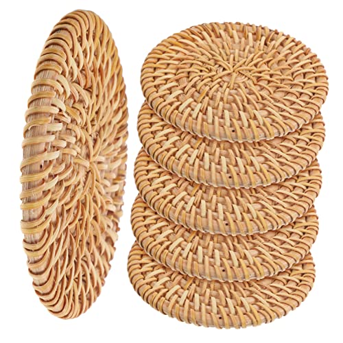 FELTECHELECTR 6pcs Handmade Rattan for Teacups Insulation Mats for Dining Table Kitchen Drinkware Accessories