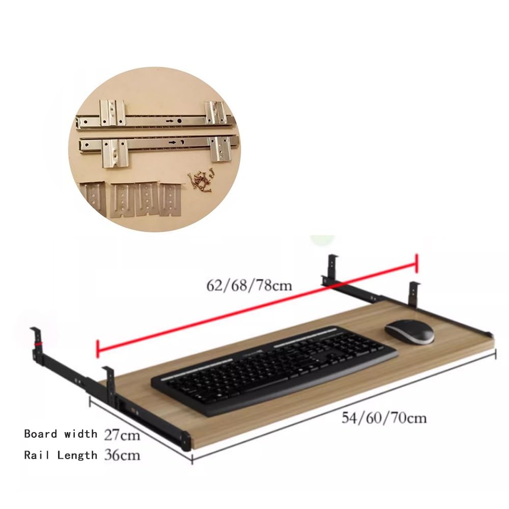 Cassetto per Tastiera Estraibile sotto Scrivania, Vassoio per Tastiera Scorrevole, 54/60/70x27cm, Supporto Tastiera per Scrivania E Tavolo PC, Porta Mouse(Black,28"x11"(70x27cm))