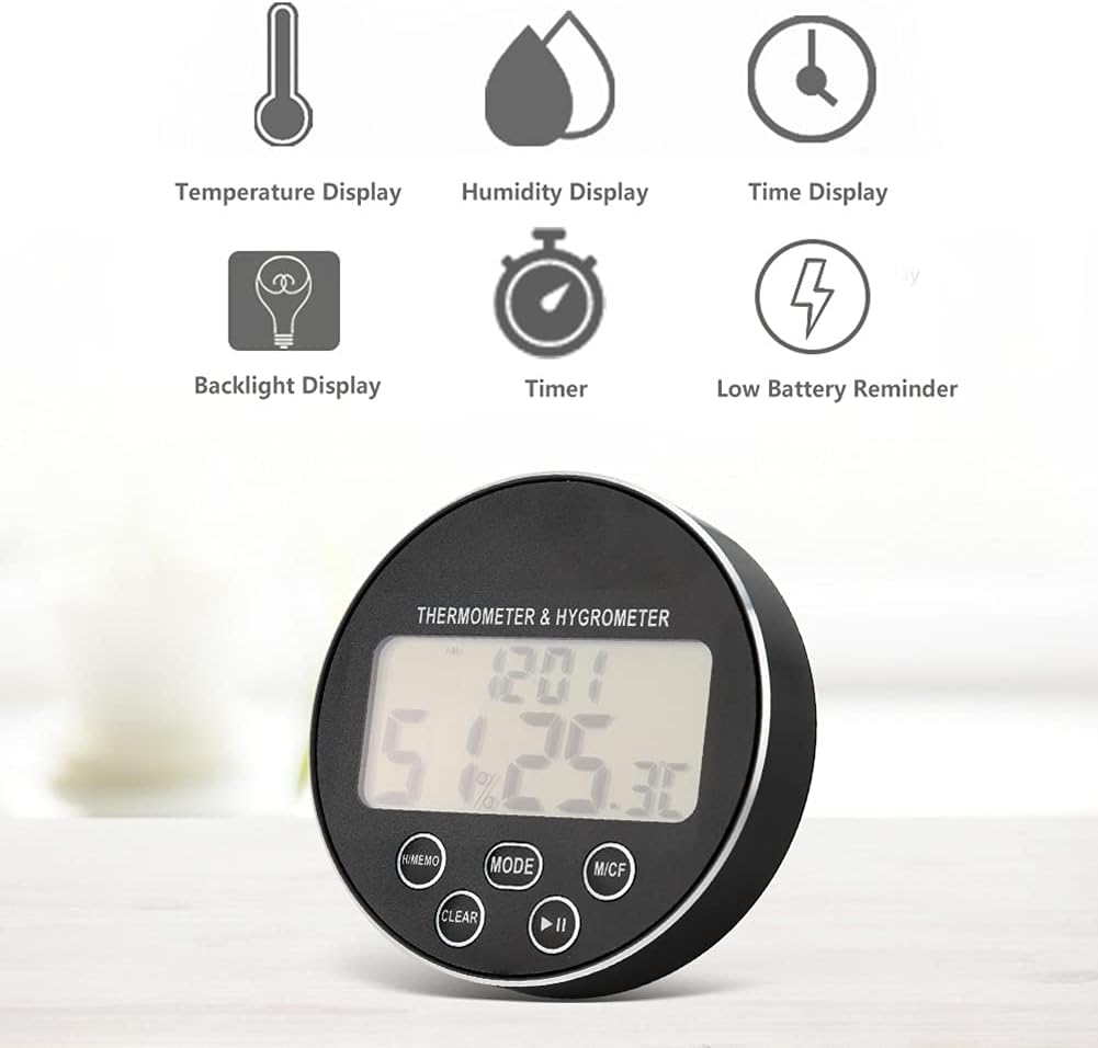 Digital Kitchen Timer, Multifunctional Kitchen Digital Timer Thermometer Hygrometer Black for Household Use, Easy for Cooking