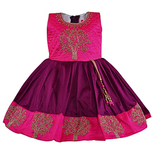 Image of Wish Karo Baby Girls Knee Length Satin Embroidered Party Dress-(fe2913nw)