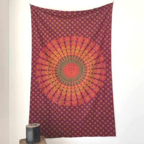 MOMOMUS Tapiz Mandala Hippie - 100% Algodón, Grande, Multiuso (Naranja, 135x210 cm) Cover