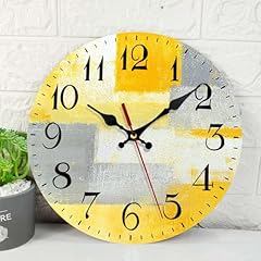 Art Socket Wooden Wall Clock Silent Non Ticking, Yellow Grey Abstract Painting Gray Contemporary photo Art Socket Wooden Wall Clock Silent Non Ticking, Yellow Grey Abstract Painting Gray Contemporary