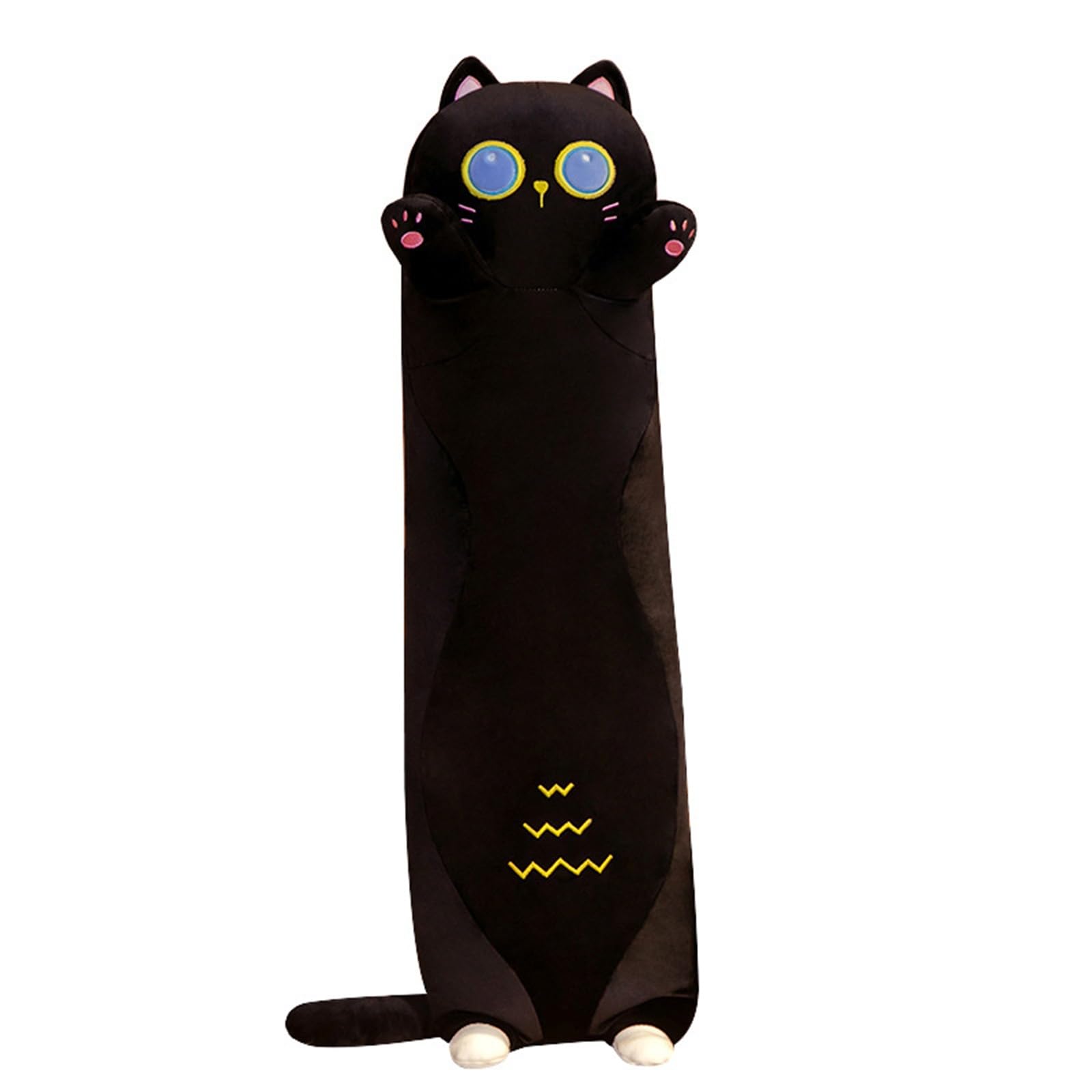 DXDYDZ 110cm/43in Long Cat Plush Pillow, Cute Cat Sleeping Hugging Pillow Cartoon Long Stuffed Pillow Cute Cuddle Pillow Cat Soft Toys Cute Plushies Gifts for Kids, Friends, Family (Black)