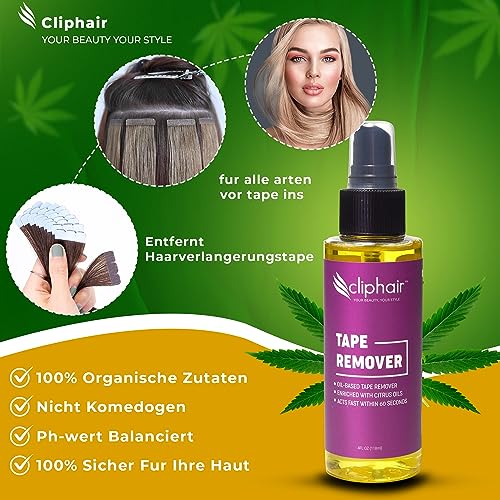 Foto von Cliphair YOUR BEAUTY, YOUR STYLE Klebeband-Entferner für Haarverlängerungen - Einfach zu Verwendender Tape-Entferner, 4 FL oz (118 ml, 1 Stück)