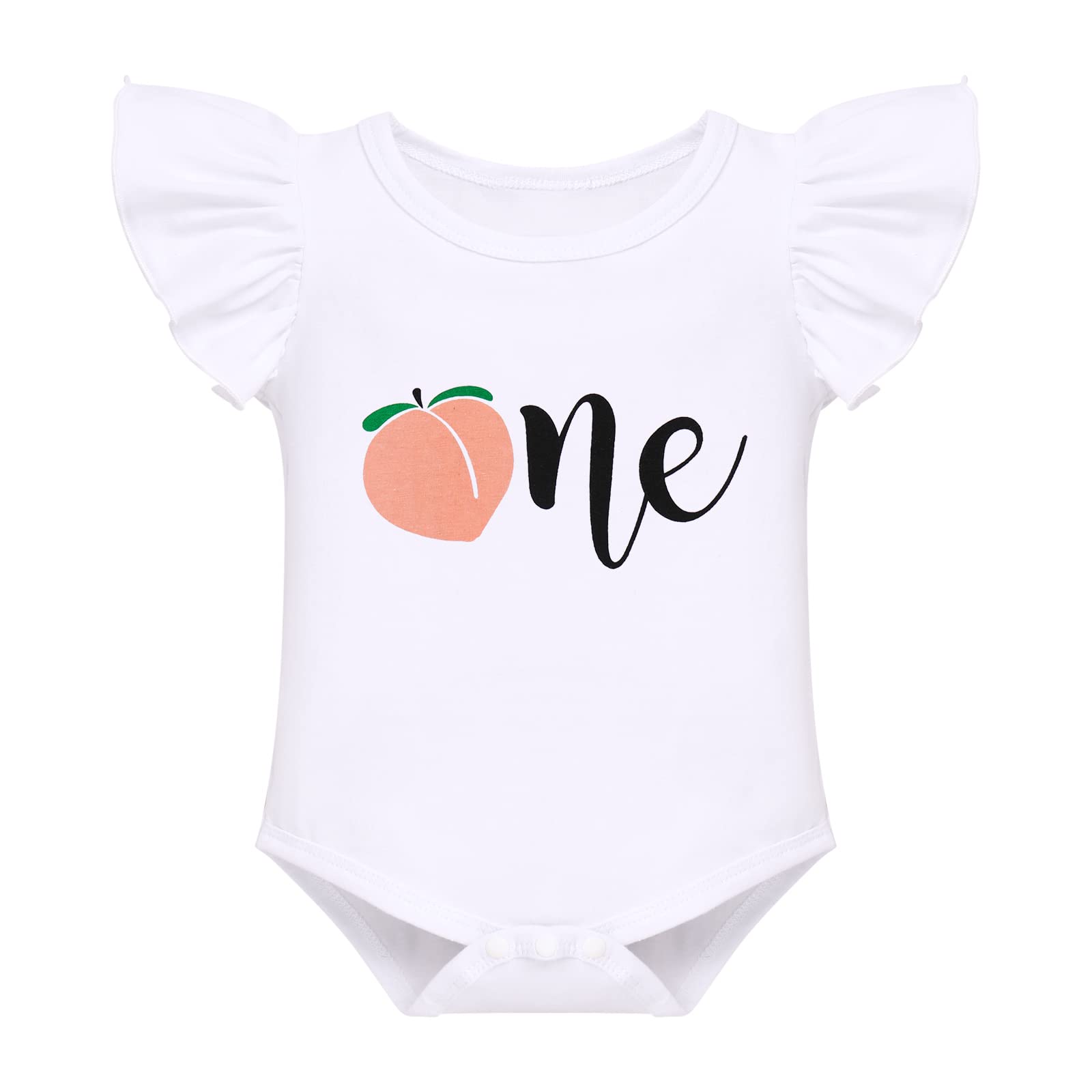 1st First Birthday Outfit Girl Flying Sleeve Ruffled Romper+Tutu Skirt Bloomer Shorts+Headband 3PCS Summer Clothes Baby One Year Old Birthday Gifts Cake Smash Party Photo Shoot Peach 6-12 Months