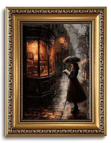 LHHJDIO Vintage Gold Framed Wall Art Dark Moody Academia Canvas