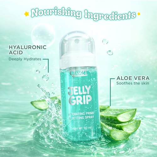 Image of Glam21 Jelly Grip Hydrating Setting Spray & Primer Mist with Aloe Vera & Sodium Hyaluronate - Lightweight Dewy Finish Makeup Grip Spray, Long-Lasting Smudge-Proof Hold | 60ml