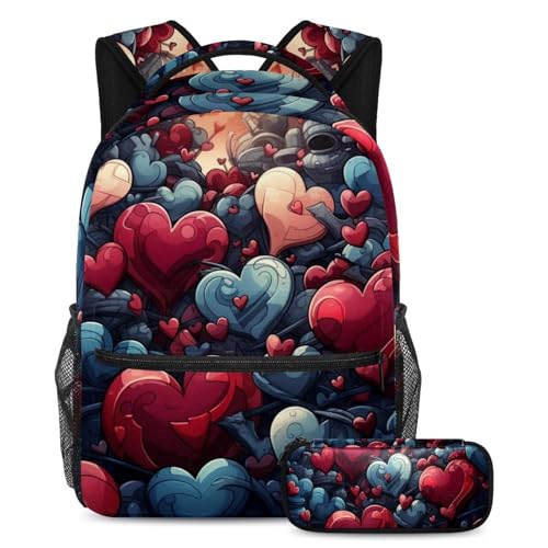 Cartable grande capacité Red Hearts Fighter avec trousse Lot de 2