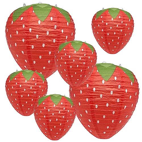 Strawberry Paper Lantern, 6pcs Fruit Themed Party Decorations Strawberry Birthday Decorations Cute Hanging Ornaments Girl Room Decor Hungry Caterpillar Party Supplies