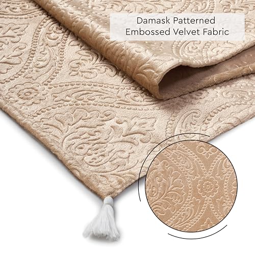 Image of Encasa XO 8 Seater Dining Embossed Velvet Table Runner | Size 32x240 cm | Beige Color with Premium Polyester - Machine Washable
