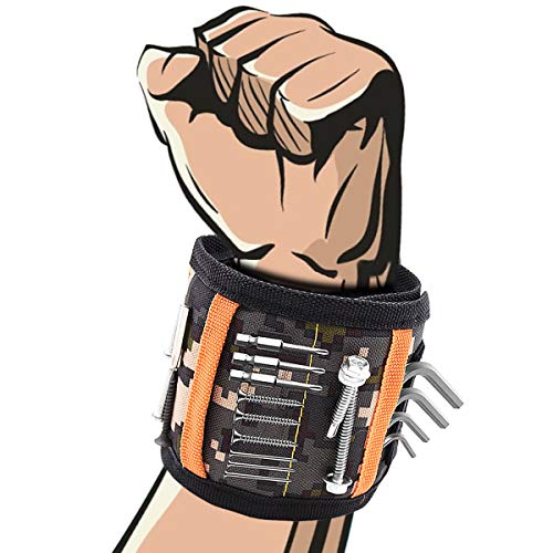 Magnetic Wristband with Strong Magnets, Tool Belt with 15 Magnets for Holding Screws, Nails, Drill Bits, Tools Gadget Gifts for Men, Him, Father/Dad, Husband, Boyfriend