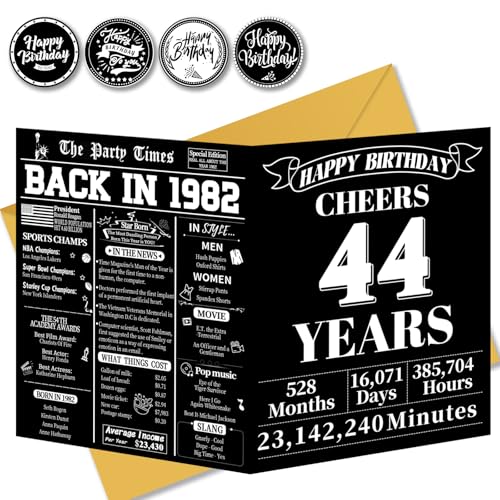 44th Birthday Card, 44th Retro Birthday Decorations for Women, Men, Her and Him, 1982 Creative Card, Unique Birthday Gift for 44 year old Wife Husband