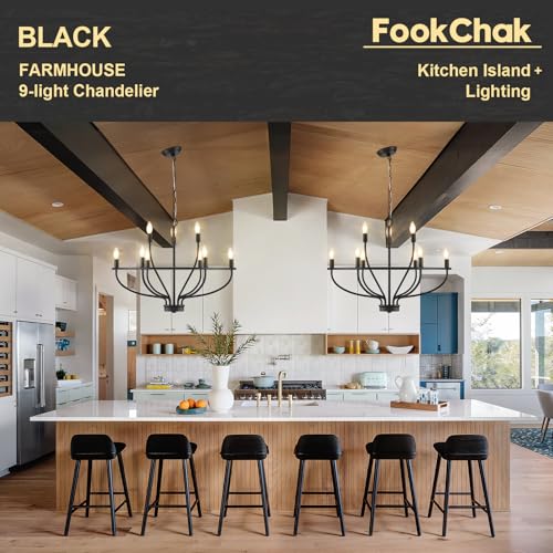FookChak 9-Light Black Chandelier Light Fixture Classic Candle Chandelier Lighting Over Table for Dining Room Living Room Bedroom Foyer Kitchen Island, 28.54in, E12 by FookChak - Image 6