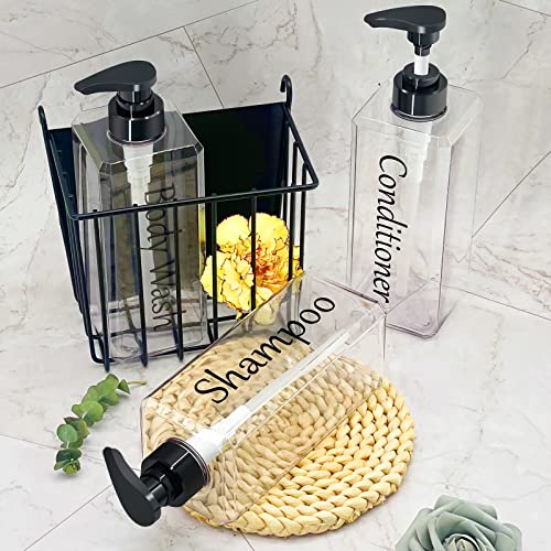 Shampoo And Conditioner Dispenser(Clear, Set Of 3, 27Oz)- Refillable Shampoo And Conditioner Bottles-Empty Shampoo Conditioner Body Wash Dispenser Set-Modern Shampoo Bottles For Shower Soap #TOP1