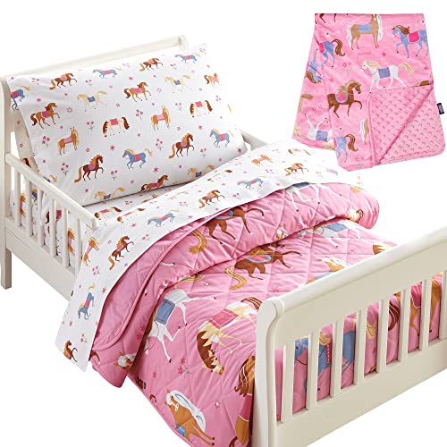 Wildkin Plush Blanket Bundle With Cotton 4 Pc Toddler Bed In A Bag (Horses) #TOP5