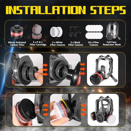 Full Face Gas Mask - Gas Masks Survival Nuclear and Chemical, Reusable Respirator Mask (6800+40mm & P-A-1) - Image 6