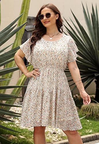 Nemidor Women's Casual Plus Size Summer Boho Midi Skater Dress with Ruffle Sleeve