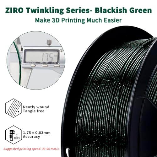 Image of ZIRO Sparkle PLA Filament 1.75mm, Shiny Glitter with Transluent PLA Base, Galaxy Printing Material,1kg /2.2lbs Spool, Fit Most 3D Printers, Twinkling Blackish Green