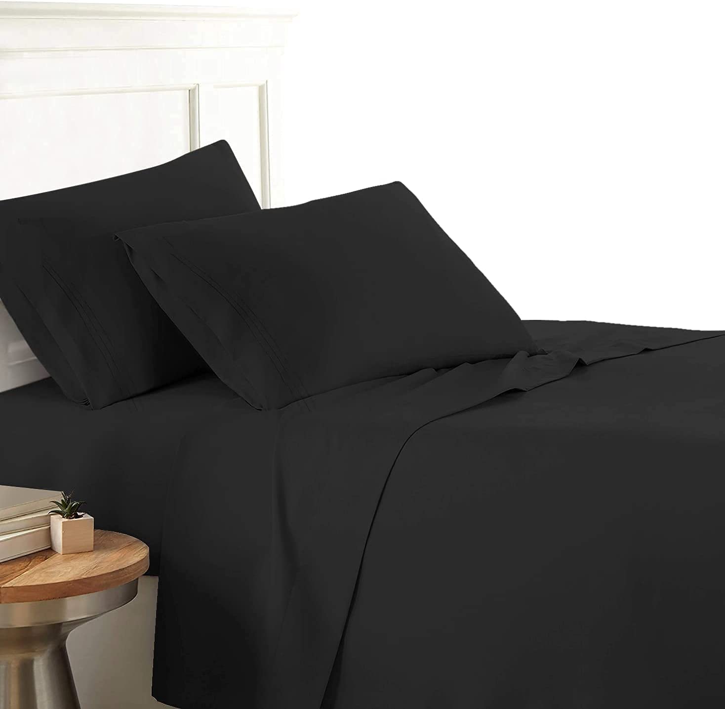 LDC Twin XL Sheet Set - 4 PC Brushed Microfiber Bed Sheets 16 Inches Deep Pockets - Embroidered & Plain Pillowcases - Hotel Luxury Sheets Twin XL Size Bed Set - Oeko-TEX (Dark Grey)