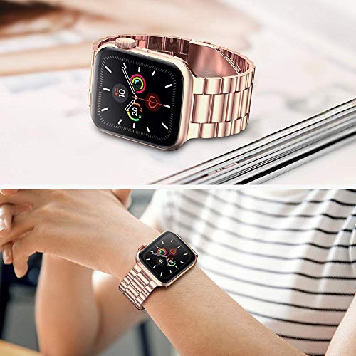 LeekaoWee Compatible con Apple Watch Correa 38mm 40mm 42mm 44mm, Metal Acero Inoxidable Correa de Repuesto Compatible con iWatch Series 5 4 3 2 1 (38/40mm, Oro Rosa)