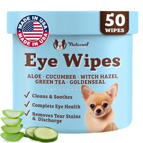 Natural Dog Eye Wipes for Dogs -50 Cnt- Soothing Dog Eye Wipes with Natural, Non-Irritating Ingredients Green Tea & Goldenseal, Effective Dog Tear Stain Remover Wipe & Dog Eye Gunk Remover Wipe, Vegan