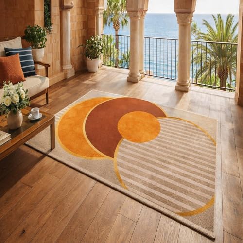 Tapis géométrique multicolore bleu terracotta jaune beige 120x185