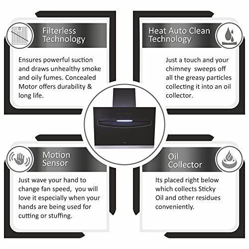 Image of Elica 90cm 1200 m3 /hr Filterless Autoclean Kitchen Chimney with 15 Years Motor & 5 Years Comprehensive Warranty | EFL-S907 HAC LTW VMS | Touch + Motion Sensor Control | Black