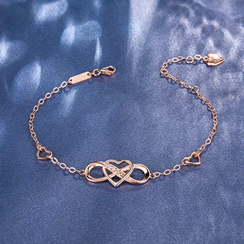 Billie Bijoux Women 925 Sterling Silver Infinity Bracelet Forever Love” Infinity Heart White Gold Plated Diamond Adjustable Bracelet Best Gift For Women Girls Mother's Day (B-Rose Gold) #TOP2