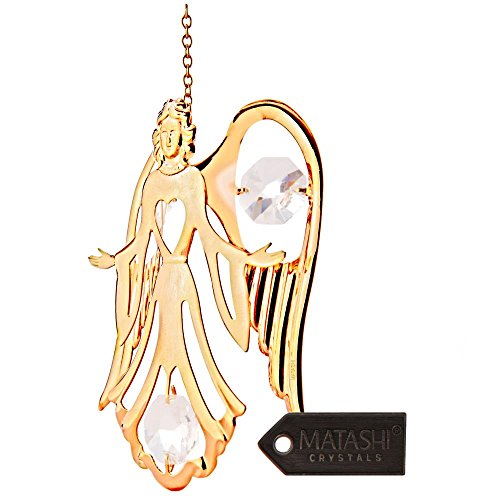 24K Gold Plated Crystal Studded Guardian Angel Ornament by Matashi