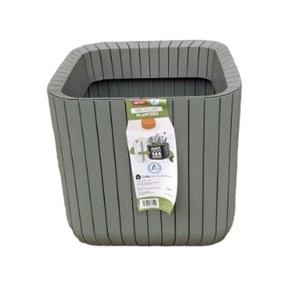 Stewart Garden 40cm Medium Cube PolyAI Planter – Weather-Resistant Lightweight Garden Plant Pot, Green