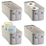 mDesign Soft Cotton Fabric Bathroom Storage Bin with Attached Handles - Organizer for Towels, Toilet Paper Rolls - for Back of Toilet, Cabinets, and Vanities - 4 Pack - Light Gray