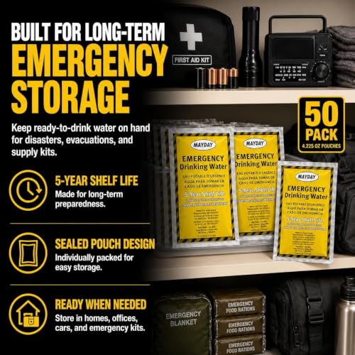 Image of Mayday 73011 Emergency Water 4.225 oz /125 ml, 5-Year Shelf Life (100 Pack)