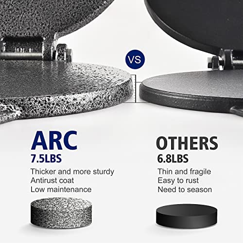 ARC Tortilla Press 8 inch, Cast Iron Tortilla Maker Include 100 Pcs Parchment Paper, Heavy Duty Tortillera Pataconera, Flour Tortilla Press, Roti Maker, Taco Maker, Taco Press, Black Gray