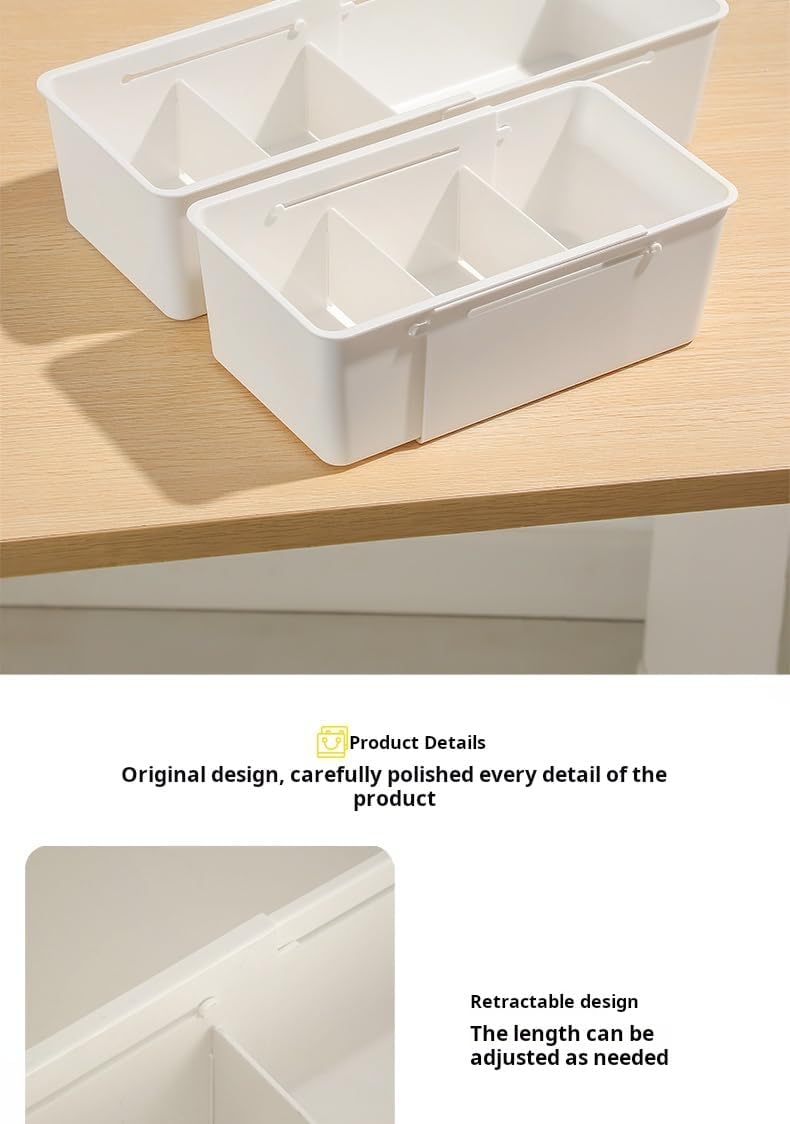 Expandable Drawer Organizer, Adjustable Plastic Storage Bins for Kitchen Utensils, Silverware, Socks, Underwear, Office Supplies, Multi-Compartment Drawer Divider Tray, White