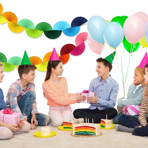 Image of 3 Pack Wedding Paper Fans Garland 15.6ft Colorful Background Ceiling Hanging Decorations Set for Birthday Party Supplies 3D Bachelorette Party Decorations (Rainbow)