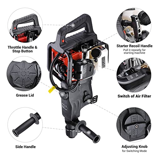 Yescom 1000W 2In1 Gasoline Demolition Jack Hammer 2 Stroke 32.7Cc Drill Chisel Concrete Breaker With Fuel Mixing Tank Epa #TOP3