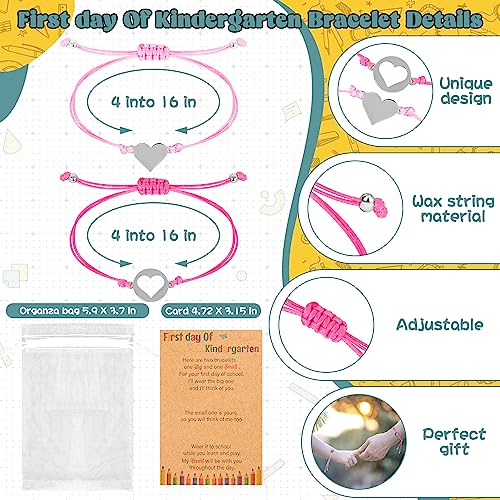 Image of Back to School Supplies, First Day of Kindergarten Bracelet, Back to School Bracelet Mommy and Me, Prek Matching Wish Bracelets Set, Adjustable Bracelet for Boys Girls Gifts Stuff Bulk