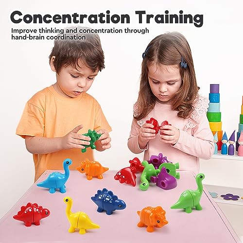 Image of Montessori Matching Dinosaurs Toy, Color and Shapes Recognition, Snap and Pattern Match Game Preschool Learning Toys Homeschooling Class Activity Teaching Tool, Birthday Gift for Kids boys & Girls
