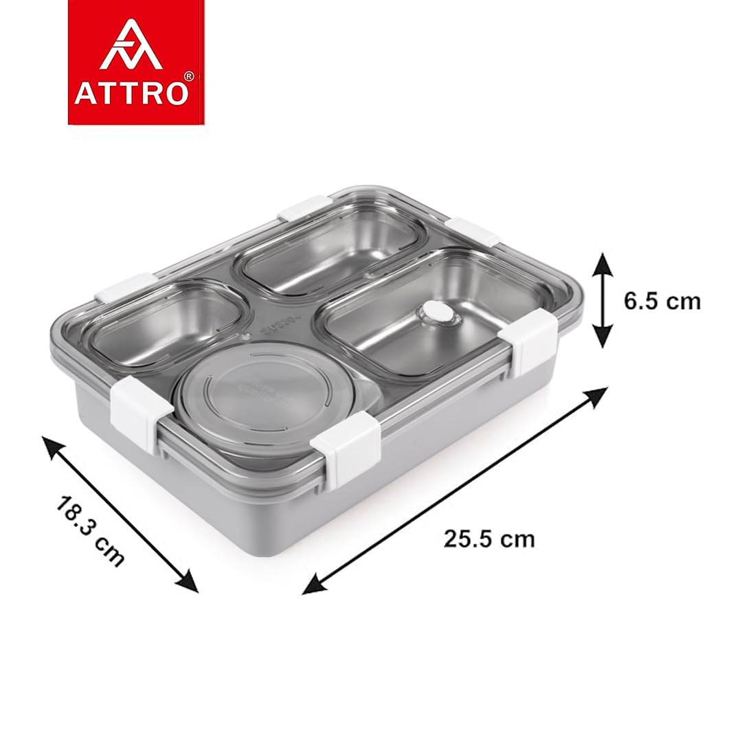 ATTRO Bento Lunch Box - Stainless Steel, 4 Compartments -3