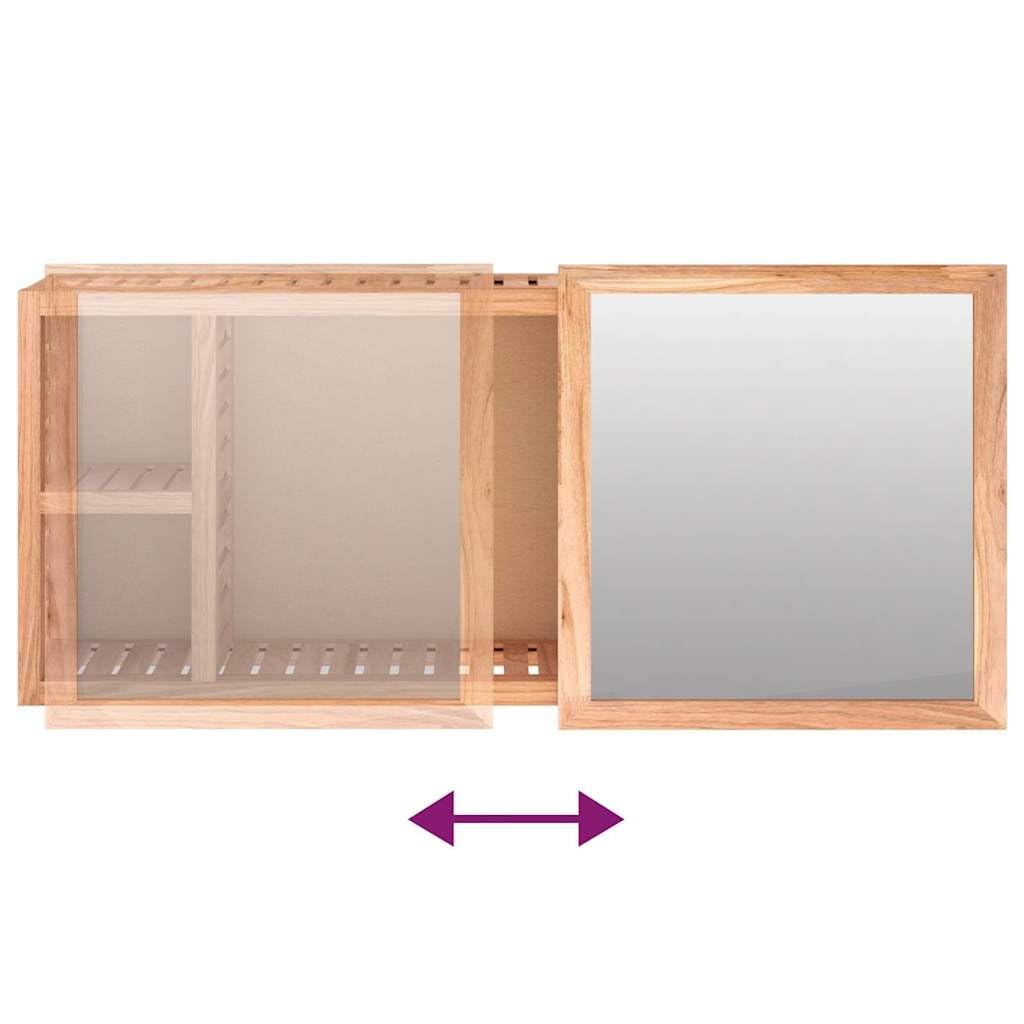 SYDE Armario con Espejo Madera Maciza Nogal 80x17x34 cm | 3 Compartimentos, Montaje en Pared, Espejo Deslizante, para Baño y Dormitorio