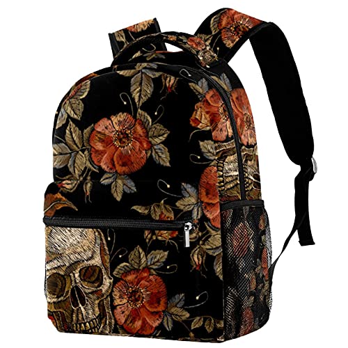 Sac à dos tête de mort multicolore avec poches latérales pour adolescent et étudiant