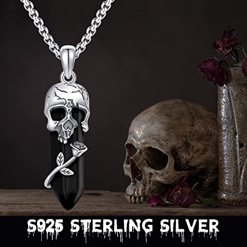 Image of S925 Sterling Silver Skull Pendant Necklace Heart Crystal Birthstone Skull Necklace Gothic Jewlery Gifts