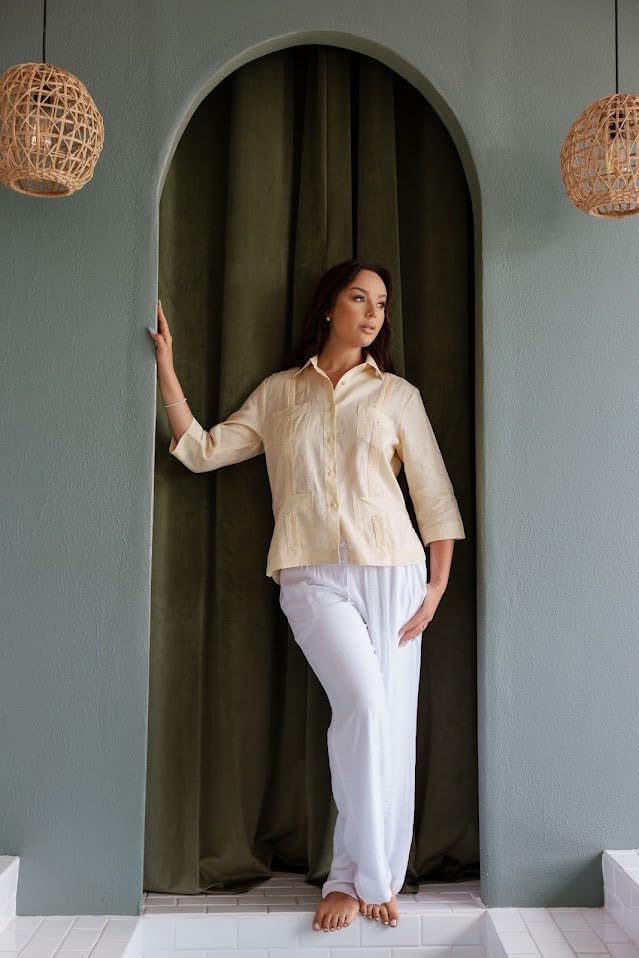 Mojito Women's Premium Linen Guayabera Shirt – 3/4 Sleeve Traditional 4-Pocket Style - Image 5