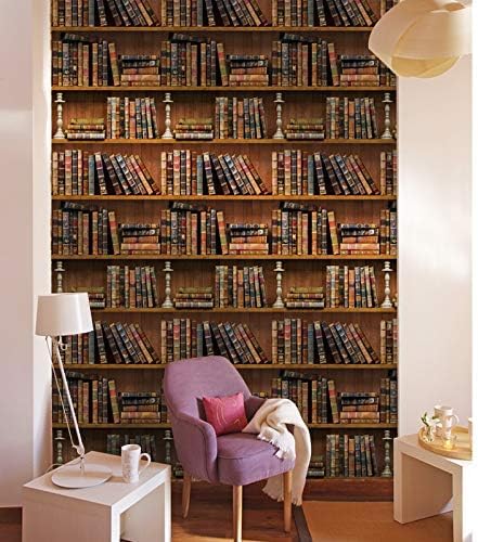 Miniatura 6 de MyFun Papel pintado de estantería vintage falso adhesivo de PVC extraíble despegar y pegar, adhesivo de pared para biblioteca escolar estantería