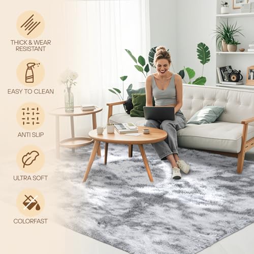 Grand tapis gris à poils longs antidérapant et ultra moelleux - 4